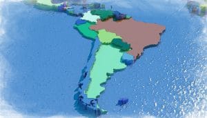 3D map of South America with colored embossed nations