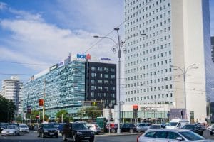 Office buildings in Victory Square (Piata Victoriei) Bucharest Romania