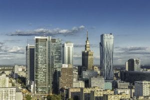 Aerial view of buildings in Warsaw Poland