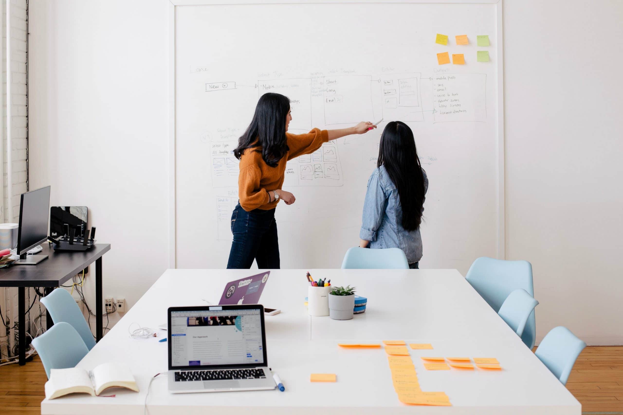 two-employees-working-on-whiteboard